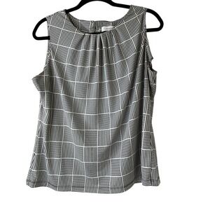 Calvin Klein Women's‎ Black Cream Printed Pleat Neck Blouse Size PXL Business